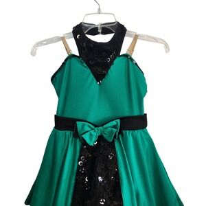 Revolution Dancewear Sequin‎  Costume Halter Neck Bow Kids Size SC (6/6X)